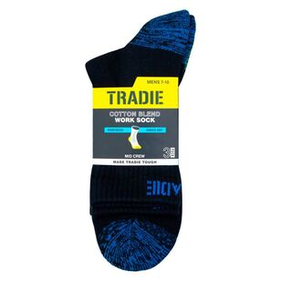 Tradie Black Men's Cotton Blend Ribbed Mid Crew Socks 3 Pack Black