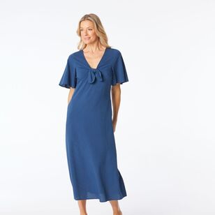 Khoko Smart Women's Self Stripe Knot Midi Dress Chambray