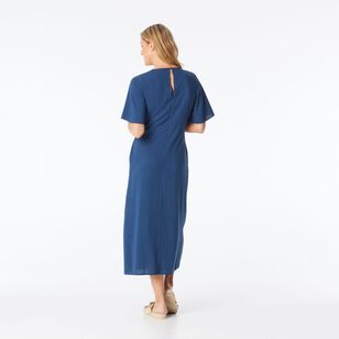 Khoko Smart Women's Self Stripe Knot Midi Dress Chambray