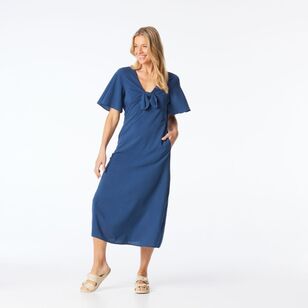 Khoko Smart Women's Self Stripe Knot Midi Dress Chambray