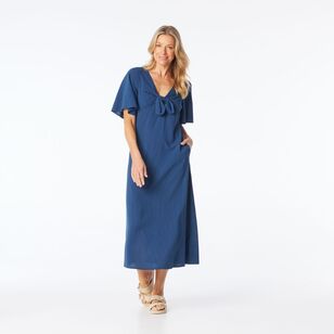 Khoko Smart Women's Self Stripe Knot Midi Dress Chambray