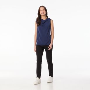 Khoko Smart Women's Herringbone Cowl Neck Top Navy