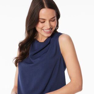 Khoko Smart Women's Herringbone Cowl Neck Top Navy