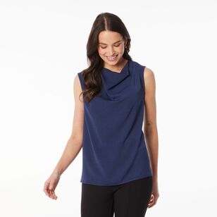 Khoko Smart Women's Herringbone Cowl Neck Top Navy