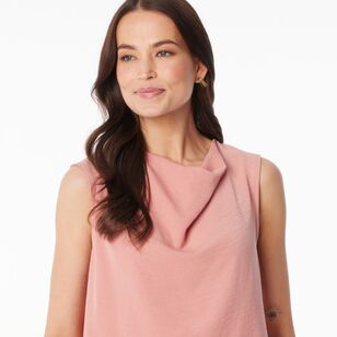 Khoko Smart Women's Herringbone Cowl Neck Top Pink