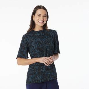 Khoko Smart Women’s Cape Sleeve Paisley Top Petrol