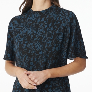 Khoko Smart Women’s Cape Sleeve Paisley Top Petrol