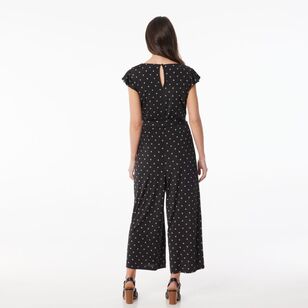 Khoko Smart Women’s Slinky Flutter Sleeve Speckle Jumpsuit Black