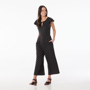 Khoko Smart Women’s Slinky Flutter Sleeve Speckle Jumpsuit Black