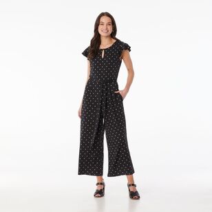 Khoko Smart Women’s Slinky Flutter Sleeve Speckle Jumpsuit Black