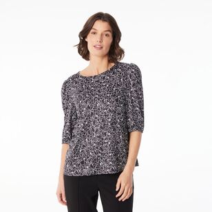 Khoko Smart Women's Slinky Shadow Floral Puff Top Black