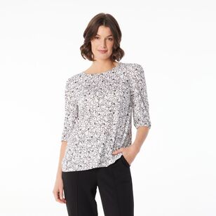 Khoko Smart Women's Slinky Shadow Floral Puff Top Ivory