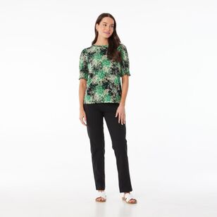 Khoko Smart Women's Jersey Splatter Print Top Green