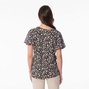 Khoko Smart Women’s Jersey Leopard Floral Top Black