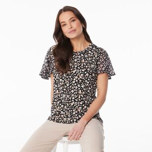 Khoko Smart Women’s Jersey Leopard Floral Top Black