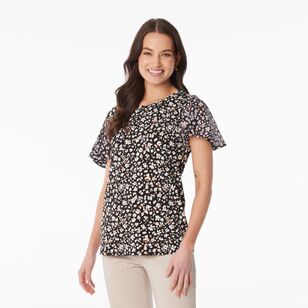 Khoko Smart Women’s Jersey Leopard Floral Top Black