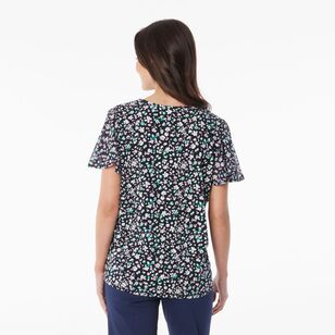 Khoko Smart Women’s Jersey Leopard Floral Top Ink