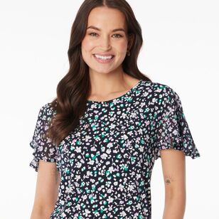 Khoko Smart Women’s Jersey Leopard Floral Top Ink