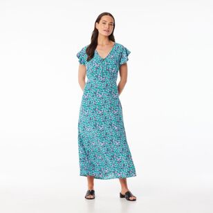 Khoko Smart Women's Viscose Ditsy Pop Dress Green