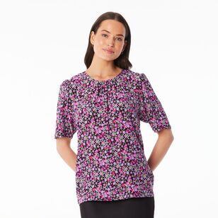 Khoko Smart Women's Viscose Ditsy Pop Top Black