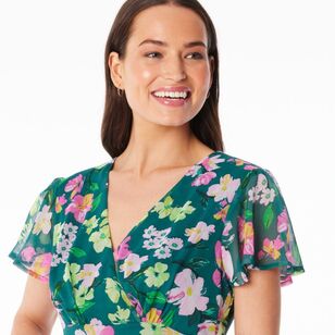 Khoko Smart Women's Floral Yoryu Empire Dress Green