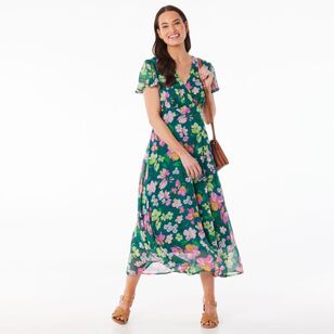 Khoko Smart Women's Floral Yoryu Empire Dress Green