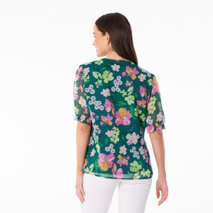 Khoko Smart Women's Floral Pop Yoryu Peplum Top Green