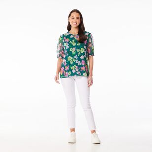 Khoko Smart Women's Floral Pop Yoryu Peplum Top Green