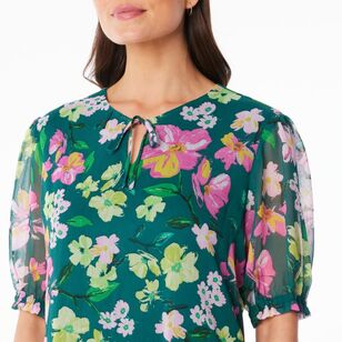 Khoko Smart Women's Floral Pop Yoryu Peplum Top Green