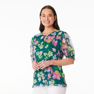 Khoko Smart Women's Floral Pop Yoryu Peplum Top Green