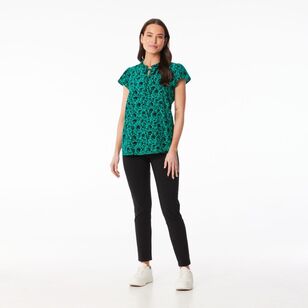 Khoko Smart Women's Viscose Botanic Top Green & Black