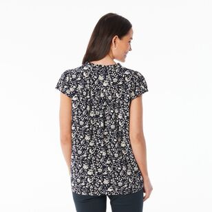 Khoko Smart Women's Viscose Botanic Top Navy & Ivory