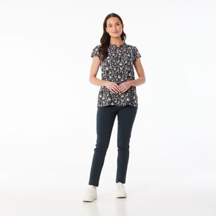 Khoko Smart Women's Viscose Botanic Top Navy & Ivory