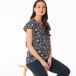 Khoko Smart Women's Viscose Botanic Top Navy & Ivory