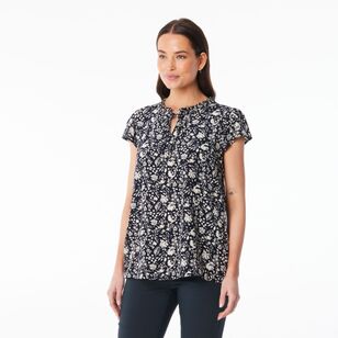 Khoko Smart Women's Viscose Botanic Top Navy & Ivory