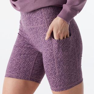 LMA Active Women's Dye Ground Print Bike Shorts Plum