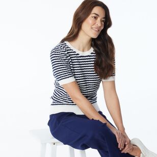 Khoko Smart Women's Stripe Short Sleeve Knit Navy