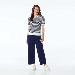 Khoko Smart Women's Stripe Short Sleeve Knit Navy