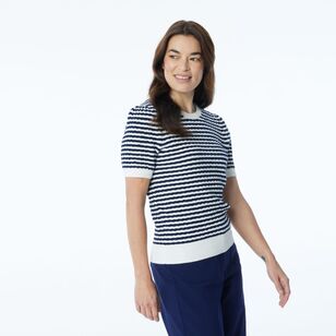 Khoko Smart Women's Stripe Short Sleeve Knit Navy