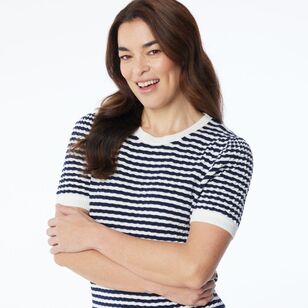 Khoko Smart Women's Stripe Short Sleeve Knit Navy