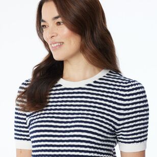 Khoko Smart Women's Stripe Short Sleeve Knit Navy