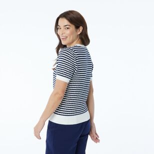 Khoko Smart Women's Stripe Short Sleeve Knit Navy