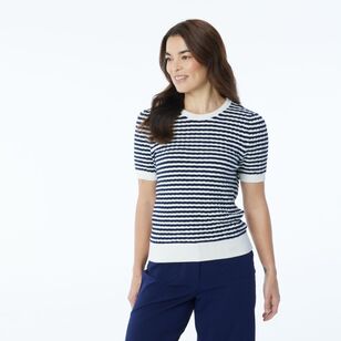 Khoko Smart Women's Stripe Short Sleeve Knit Navy