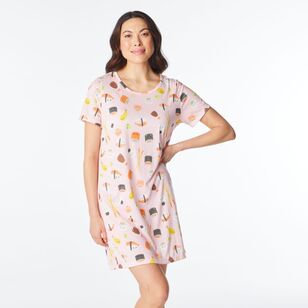 Sash & Rose Women's Short Sleeve Print Nightie Pink Print