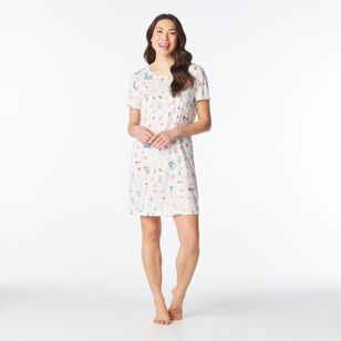 Sash & Rose Women's Short Sleeve Print Nightie White & Print