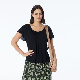 Khoko Collection Women’s Flutter Sleeve Top Black