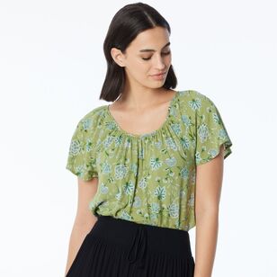 Khoko Collection Women’s Printed Flutter Sleeve Top Sweet Pea