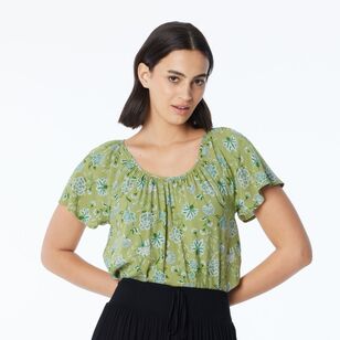 Khoko Collection Women’s Printed Flutter Sleeve Top Sweet Pea