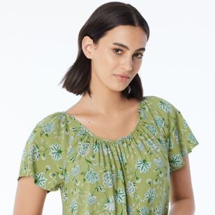 Khoko Collection Women’s Printed Flutter Sleeve Top Sweet Pea