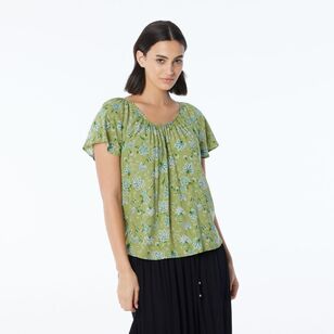 Khoko Collection Women’s Printed Flutter Sleeve Top Sweet Pea